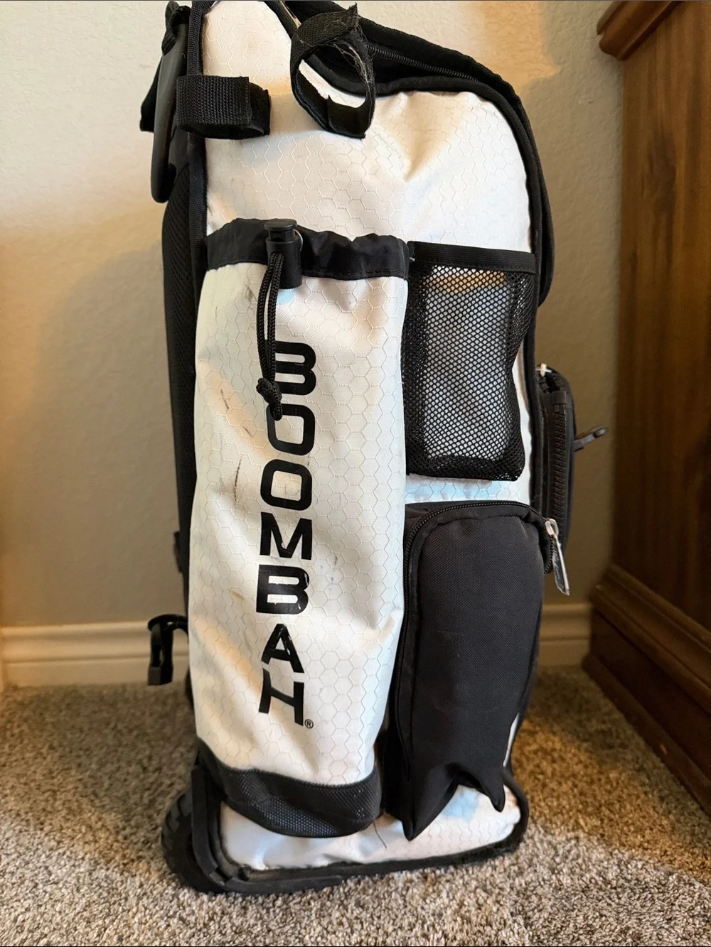 Black and white boombah softball bag